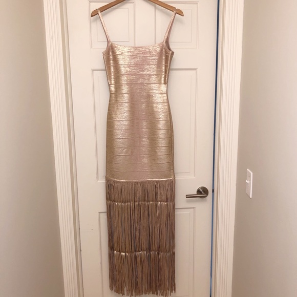 ✖️SOLD✖️Hervé Legér Metallic Gown Rose Gold - Picture 10 of 14